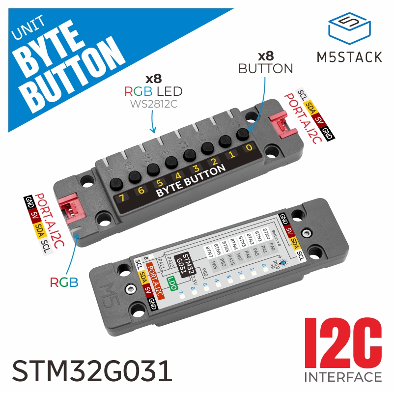 M5Stack - M5Stack Resmi Ünite: ByteButton 8 Kanallı
