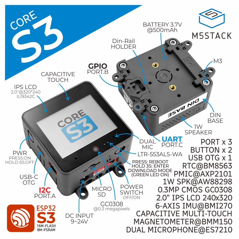 M5Stack Core2 - M5Stack Resmi ESP32-S3 2,0 inç Dokunmatik